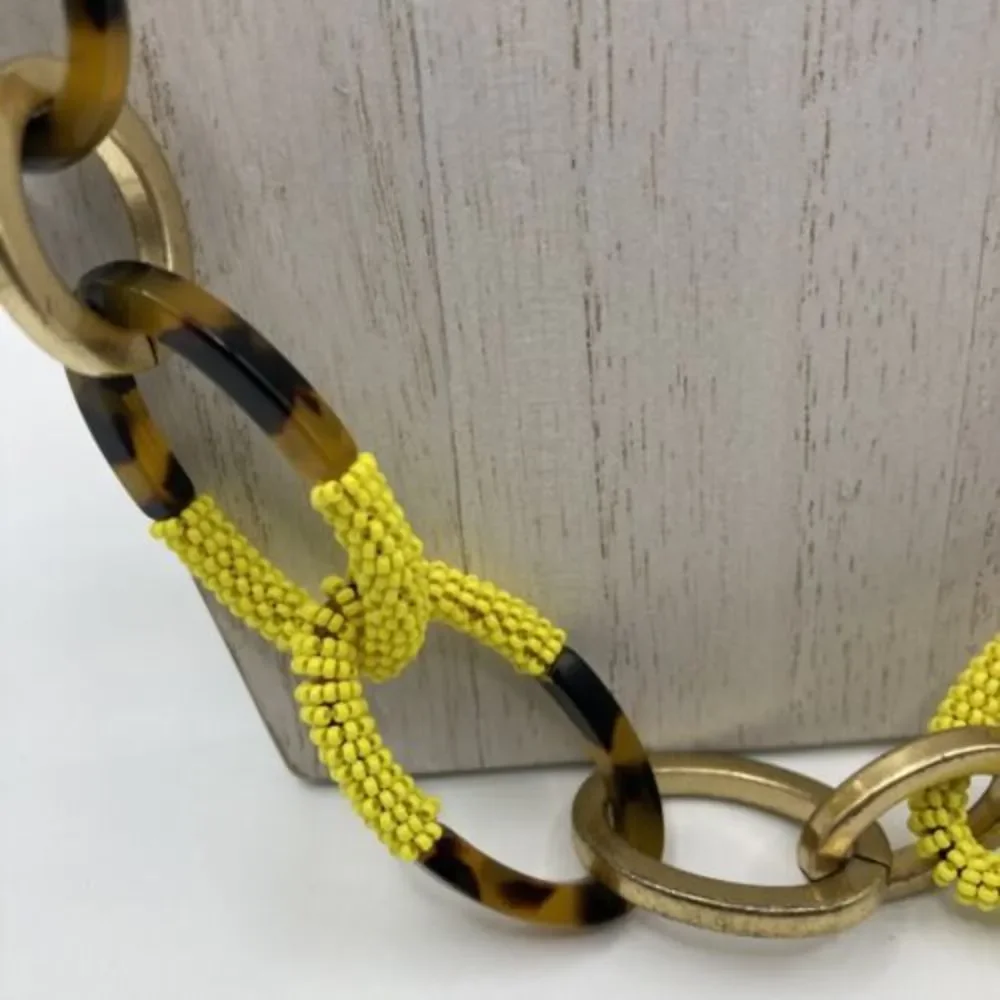 J.Crew‎ Tortoise Links yellow seed beads gold tone 30